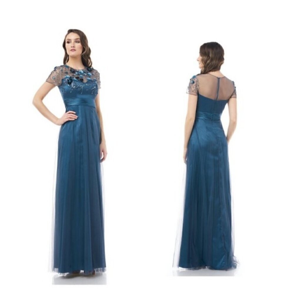 JS Collections BEAD BODICE PLEAT MESH Dress Size 4